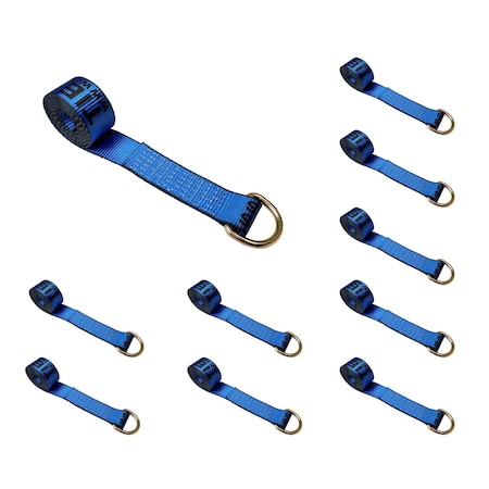 Tie 4 Safe 2" x 10' Lasso Strap w/ D Ring Auto Tie Down Wheel Lift Tow Truck Trailer Blue, 10PK TWS21-510-W27-BU-C-10